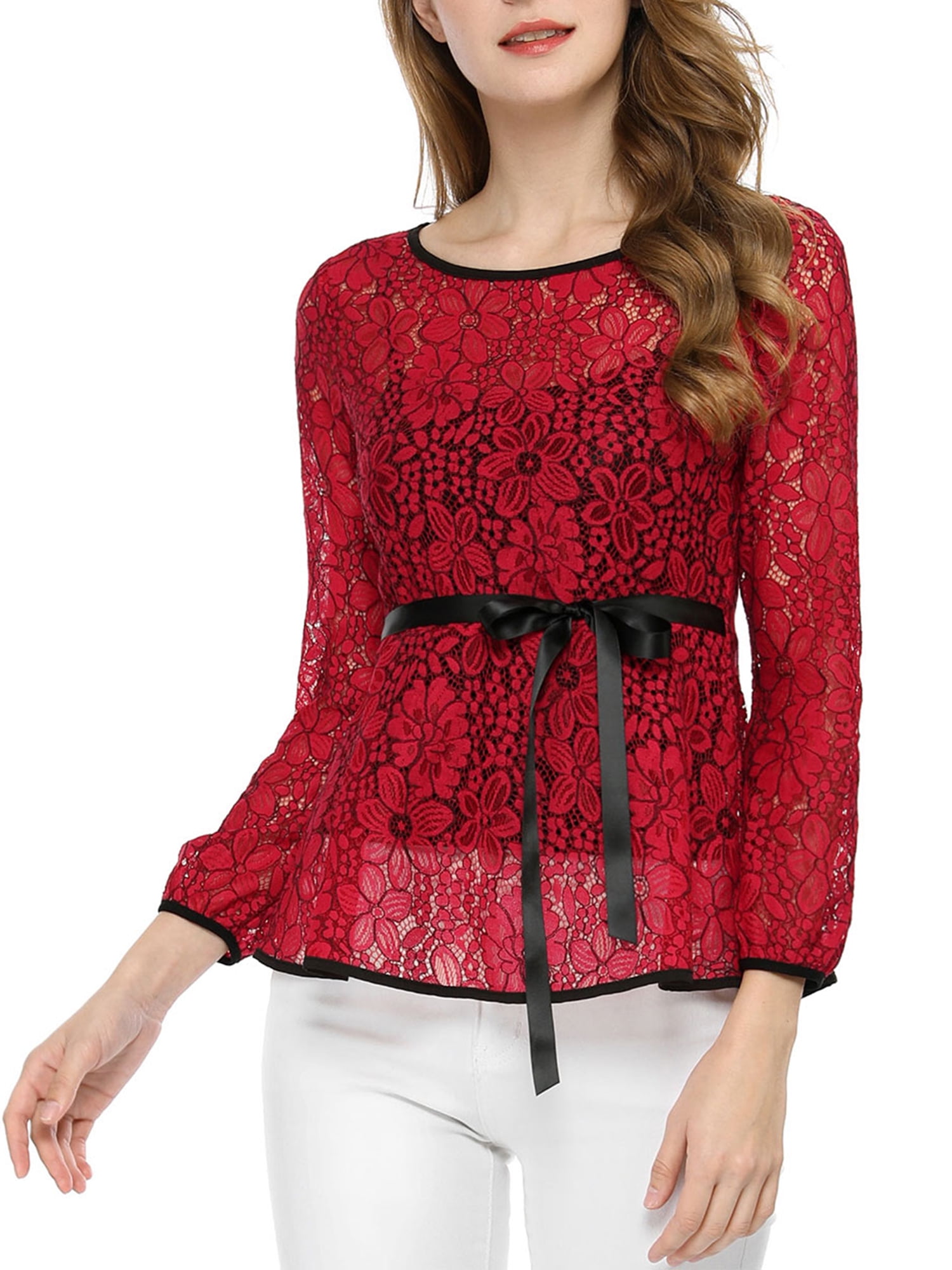 Lace peplum top long sleeve deals