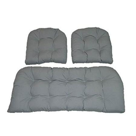 3 piece wicker cushion set - solid dove gray / grey indoor / outdoor