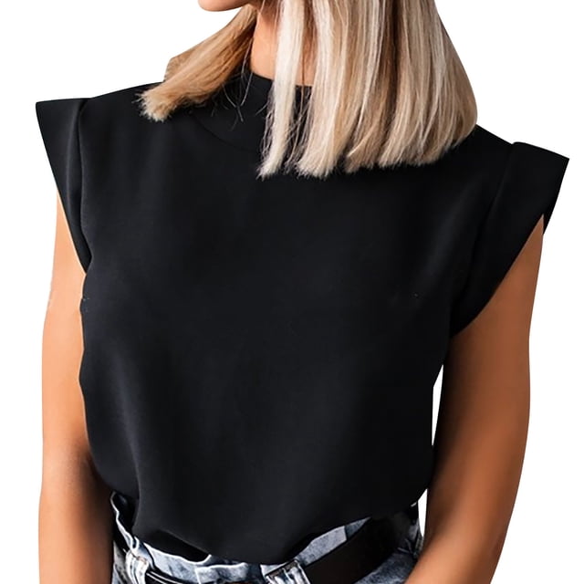 Pompotops T-Shirts Sans Manches Unis pour Femmes Blouse Décontractée Quotidienne