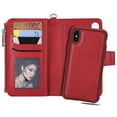 thumbnail image 3 of iPhone XS Max Wallet Case, iPhone XS Max Stand Cover, Allytech Premium PU Leather Wallet Purse Zipper Pocket With 6 Card Slots, Detachable Magnetic Back Case for Apple iPhone XS Max, Red, 3 of 12