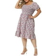 thumbnail image 4 of Unique Bargains Women's Plus Size Flared Flowy Smock Ruffle Sleeve Floral Dresses 1X Pink, 4 of 6