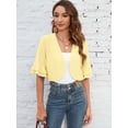 thumbnail image 6 of Chiclily Women Summer 3/4 Sleeve Bolero Shrug for Dress Open Front Scalloped Cropped Lightweight Cardigan, US Size XL in Light Yellow, 6 of 8