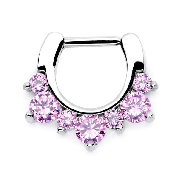 Body Candy 16G 316L Steel Septum Jewelry Pink Accent Septum Hoop Nose