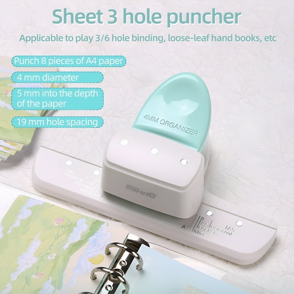 CCOCC Loose Hole Punch Daily Planner Adjustable 3 Hole Paper Puncher for A8 / A7 / A7 Pocket / A6 / A6 / A5 Size 8 Sheet Capacity Notebooks Scrapbooking Supplies