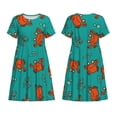 thumbnail image 3 of Bixox Robe d'Été à Manches Courtes pour Femmes Robe Ample Longueur Genou avec Poches-Crabe Coloré, 3 of 7