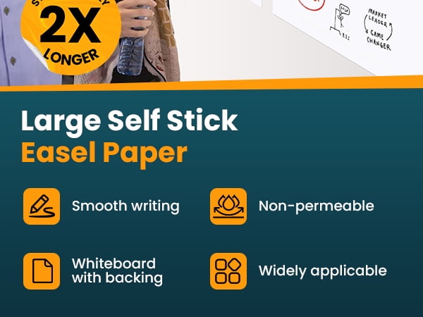 Sticky Easel Pad, 25 x 30 Inch, White, 30 Sheets/Pad, 6 Pads/Pack, Flip Chart Paper for Teachers,Large Self-Stick Easel Paper, Super Sticking Power & Bleed-Resistant