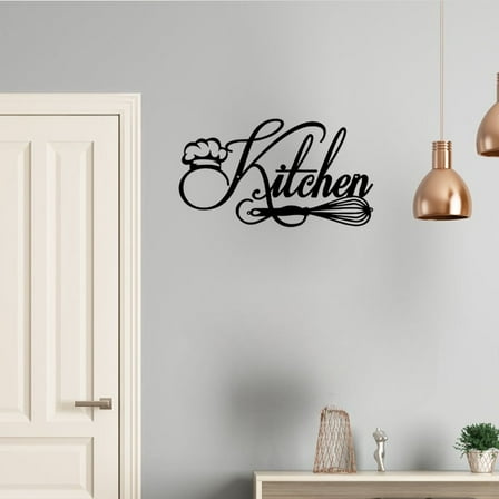 HELLOYOUNG 12 inch "Kitchen" Metal Sign Wall Art Home Decoration Iron Drawings Wall suitable for Kitchen/Dining Room Simple style with Chef Hat & Whisk Design Add color