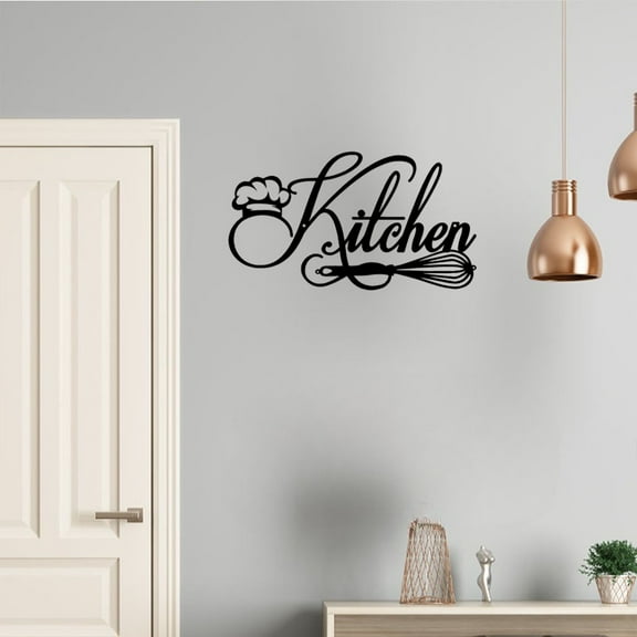 HELLOYOUNG 12 inch "Kitchen" Metal Sign Wall Art Home Decoration Iron Drawings Wall suitable for Kitchen/Dining Room Simple style with Chef Hat & Whisk Design Add color