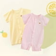 thumbnail image 2 of 2 Pack Toddler Romper Short Sleeve Crew Neck Button Down Print Onesies Summer Cute Comfy One Piece Jumpsuit (12 Months, Yellow), 2 of 9