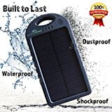5000 Mah Power Bank Solar Solar Charger with 5000 mah Power Bank, BONUS Accessory Case, Dual USB Solar Phone Charger, Waterproof Solar Battery Charger for ()