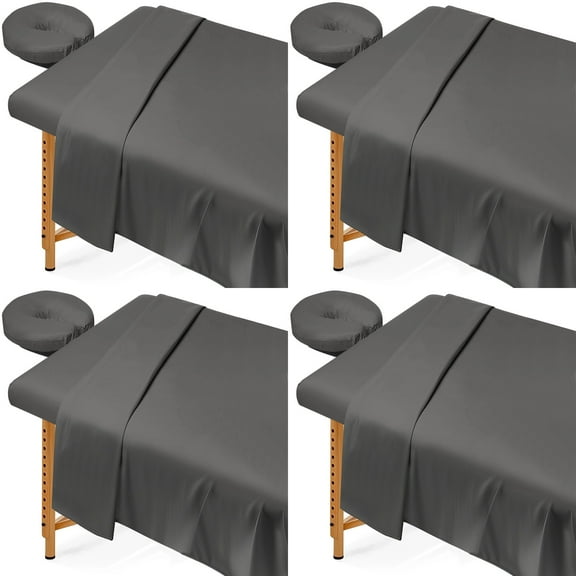 4 Sets Massage Table Sheets, 3-Piece Set Massage Bed Fitted Sheet Flat Sheet Fitted Face Rest Cover, Soft Elastic Massage Bed Cover for Beauty Salon Skin Care Center, Universal Size, Machine Wash