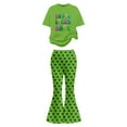 thumbnail image 3 of Girls St. Patrick’s Day Clover Print 2-Piece Summer Outfit – Short Sleeve Top & Flared Pants Set (7-13 Years), 3 of 3