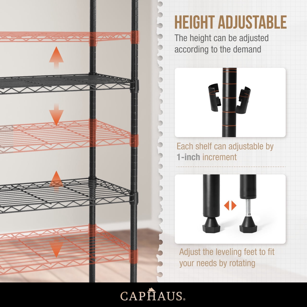 CAPHAUS NSF Adjustable Shelves Metal Wire Shelving Unit w/ Liners, Kitchen Storage Shelving, Metal Steel Storage Shelving, Garage Shelving Storage Organizer, Utility Shelf, 3-Tier No Wheels, Black