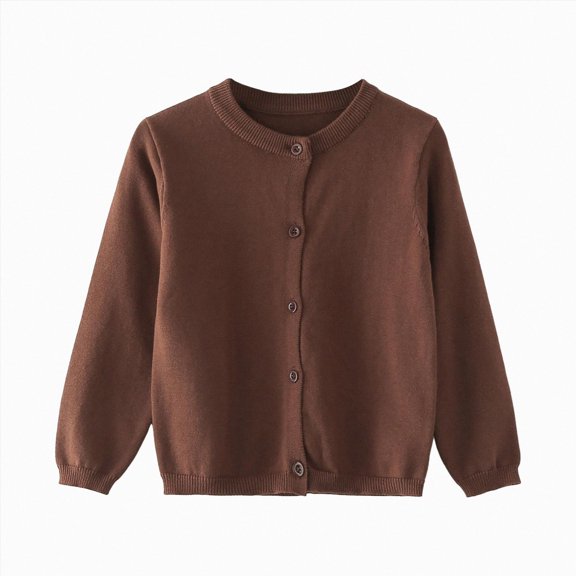 larppty Baby Girls Boys Cardigan Long Sleeve Kid Button Sweater Girl Crew Neck Cardigans Uniform Sweater (Coffee,5-6 Years)