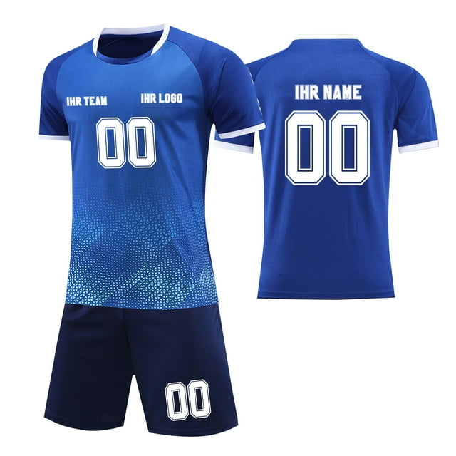 Custom Football Kit Set for Adult and Child, Name Number Team Logo DIY Family Match Personalized Jersey Shirt Shorts Set, Dad and Son Matching Outfits Blue XXS