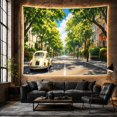 thumbnail image 6 of Vintage Cream Car on a Sunlit Tree-Lined Street, Peaceful Illustration for Travel Lovers, Summer City Art, Housewarming Gift, Tapestry Wall Hanging for Bedroom and Living Room, 6 of 7