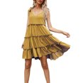 thumbnail image 2 of Txlixc, vestido informal de verano para mujer, vestido acampanado de Color sólido sin mangas con cuello en V y volantes, vestido plisado para fiesta en la playa, ropa de calle Txlixc  Estilo de ocio, 2 of 9