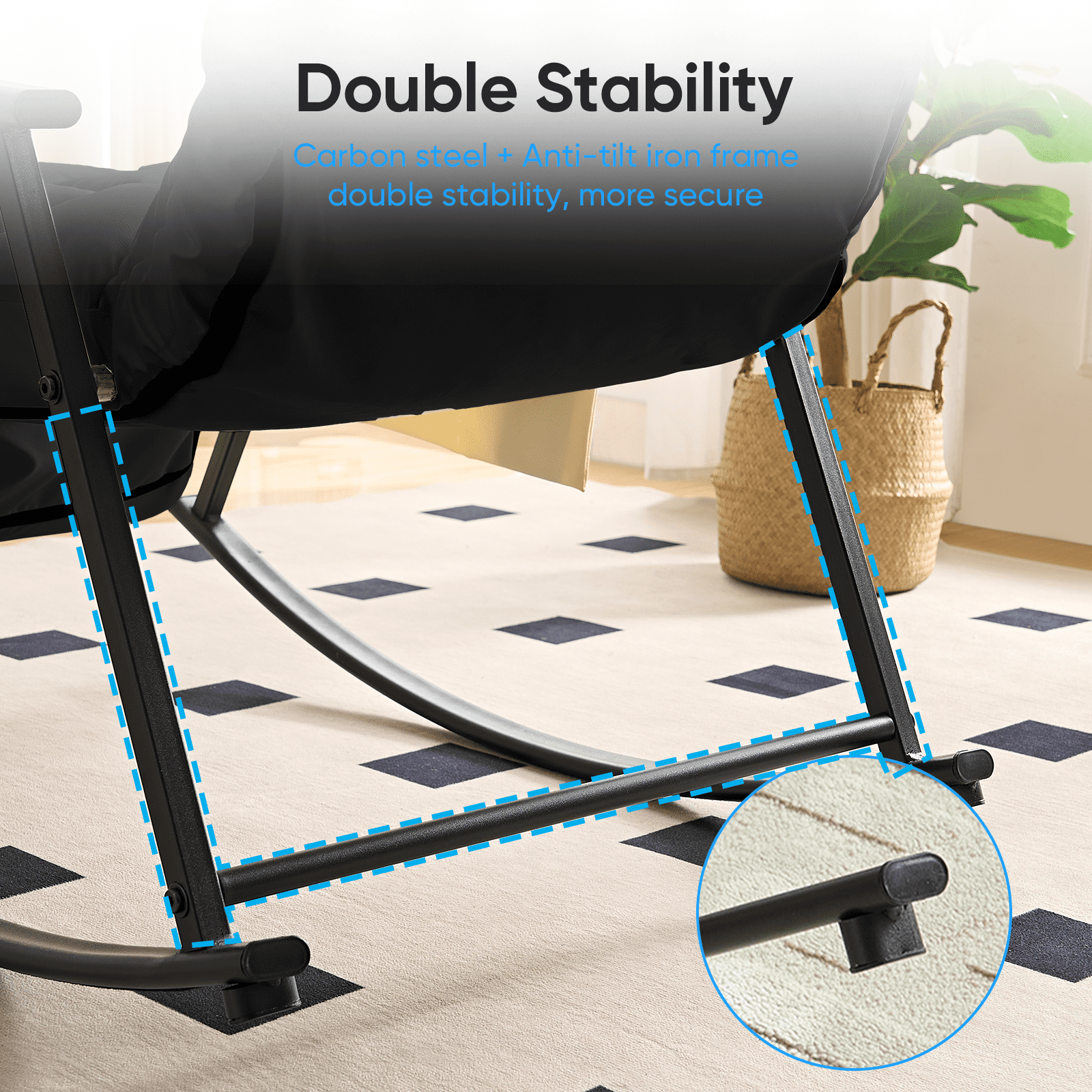 BALUS Rocking Chair, Leather Nursery Recliner with Adjustable Backrest & Footrest, Side Pockets, Modern Living Room Seating Space-Saving Design, Black