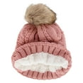 thumbnail image 2 of CTM  Cable Knit Lined Winter Beanie with Synthetic Fur Pom (Women), 2 of 4