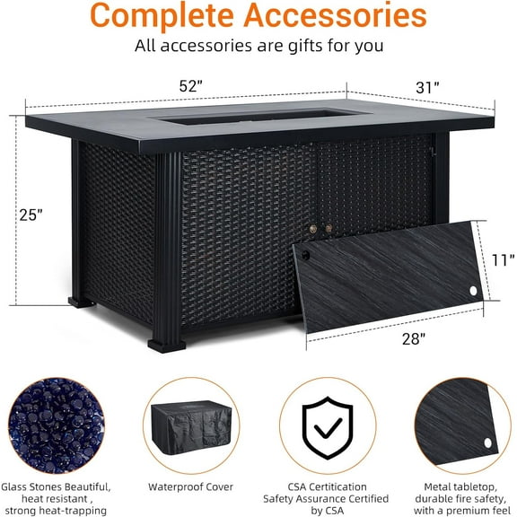 Acekid Outdoor Propane Fire Pit Table 50000 BTU 2-in-1 Rectangular Gas Firepit With Rain Cover Double Door Storage Patio Fire Table For Backyard Garden Classic 52 Inch