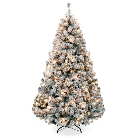Best Choice Products 7.5ft Pre-Lit Snow Flocked Hinged Artificial Christmas Pine Tree Holiday Decor w/ 550 Warm White (Best Fake Snow For Christmas Trees)