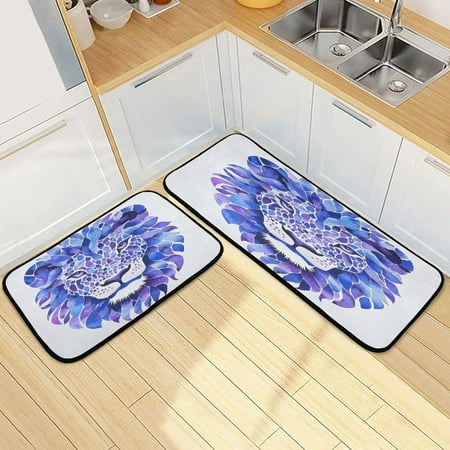 

Kitchen Floor Mat 2 Sets Carpet Floor Mat Kitchen Mat Bathroom Mat Living Room Mat Bedroom Mat Absorbent Delicate Fabric No Ball Blue Cool Lion