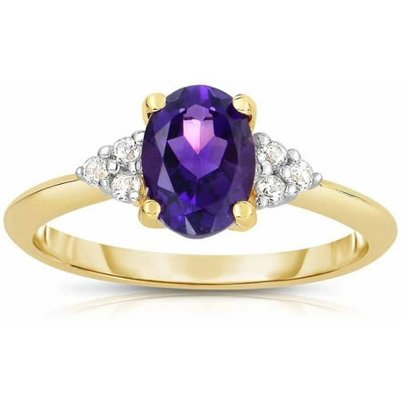 Genuine Amethyst and White Topaz 10kt Yellow Gold Ring