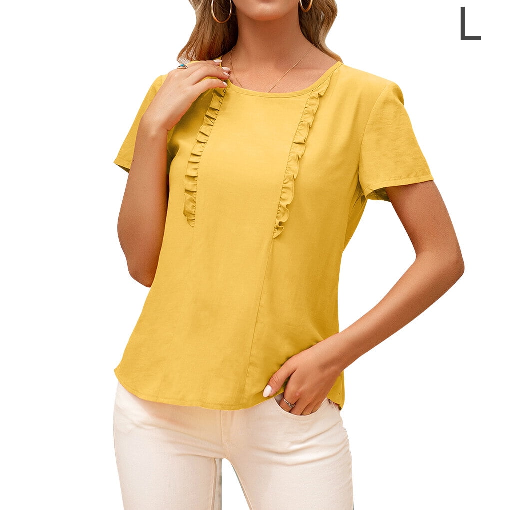 T-shirt Femme Été Col Rond T-shirt en Coton Court Été Manches