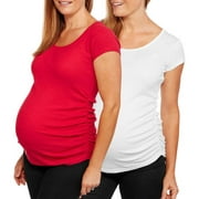 Maternity Short Sleeve Scoop Neck Tee With Flattering Side Ruching, 2-Pack Value Bundle