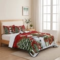 thumbnail image 5 of 3 Pieces King Quilt Set,Christmas Trees Deer Snowman Soft Bedding Sets with 1 Quilt & 2 Pillow Shams,Let Snow Words on Red Summer Bedspread Lightweight Coverlet Comforter, 5 of 9