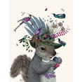thumbnail image 2 of Fab Funky 12x14 White Modern Wood Framed Museum Art Print Titled - Squirrel Birdkeeper and Blue Acorns, 2 of 4