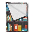 thumbnail image 2 of Bookshelf Soft Flannel Fleece Throw Blanket, Library Themed Cartoon with Shelves Full of Books School Study Education Print, Cozy Plush for Indoor and Outdoor Use, 50" x 70", Multicolor, by Ambesonne, 2 of 5