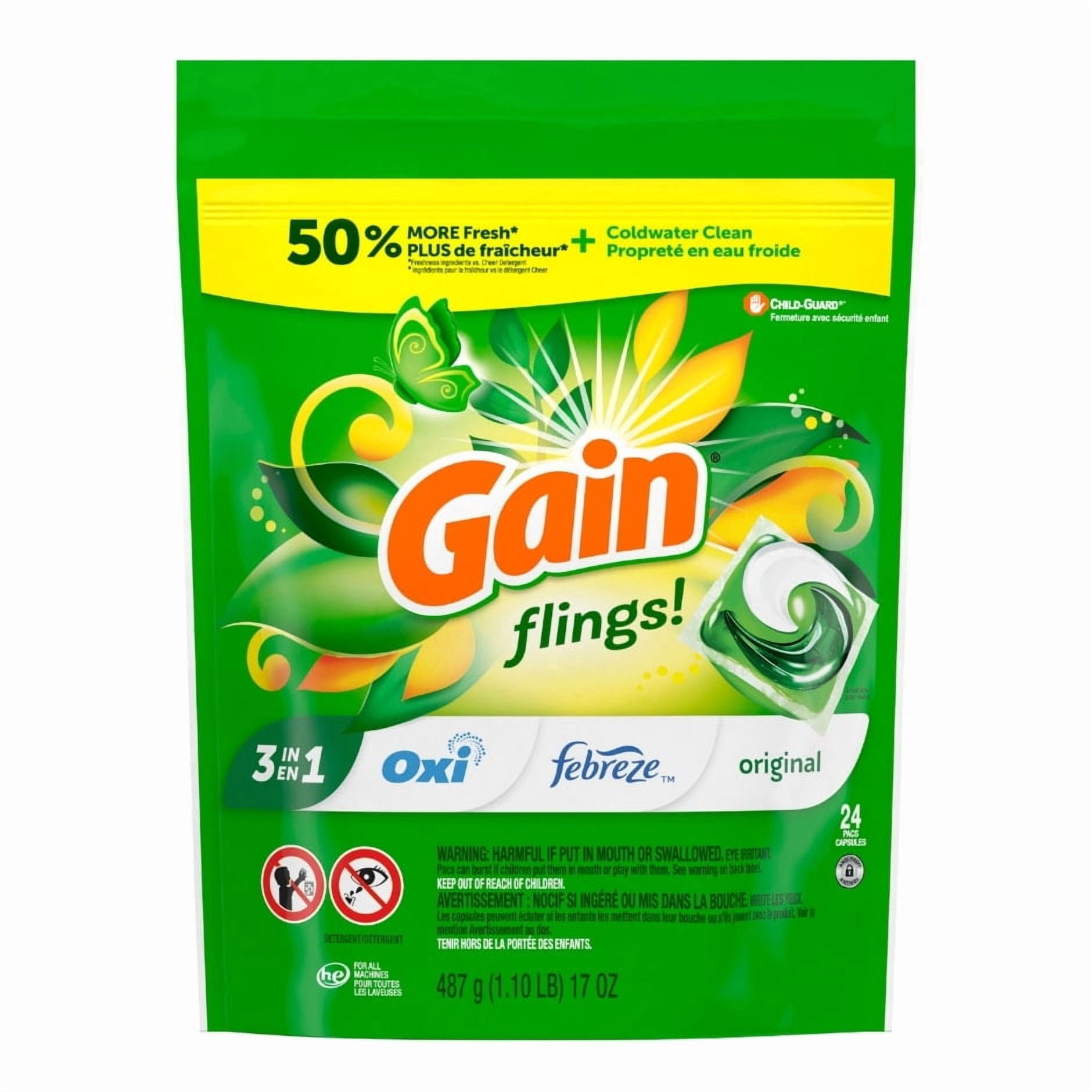 Gain Flings Laundry Detergent Pacs 3 in 1 (Pack 1) - 24 Count