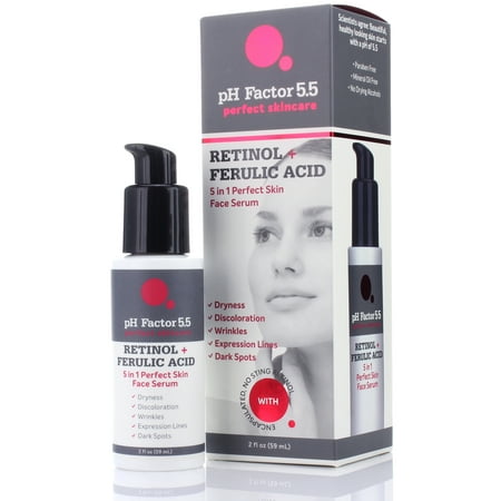 PH Factor 5.5 Retinol Serum for face with Ferulic Acid and Natural Extracts. Retinol serum for Dark Spots, Wrinkles, Expression Lines, Rough Texture and Dry Skin. Large 2 fl oz