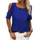 thumbnail image 1 of Camiseta de manga corta de color puro para mujer, blusa de manga corta holgada y transpirable con hombros descubiertos, color liso, azul brillante M, 1 of 6