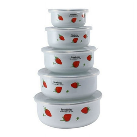 

5pcs Enamel Fresh-keeping Bowls with Lid Food Storage Container Enamel Salad Bowl Fruit Bowl