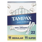 Tampax Pure Cotton Tampons, Unscented, Regular/Super Absorbency, 22 Ct