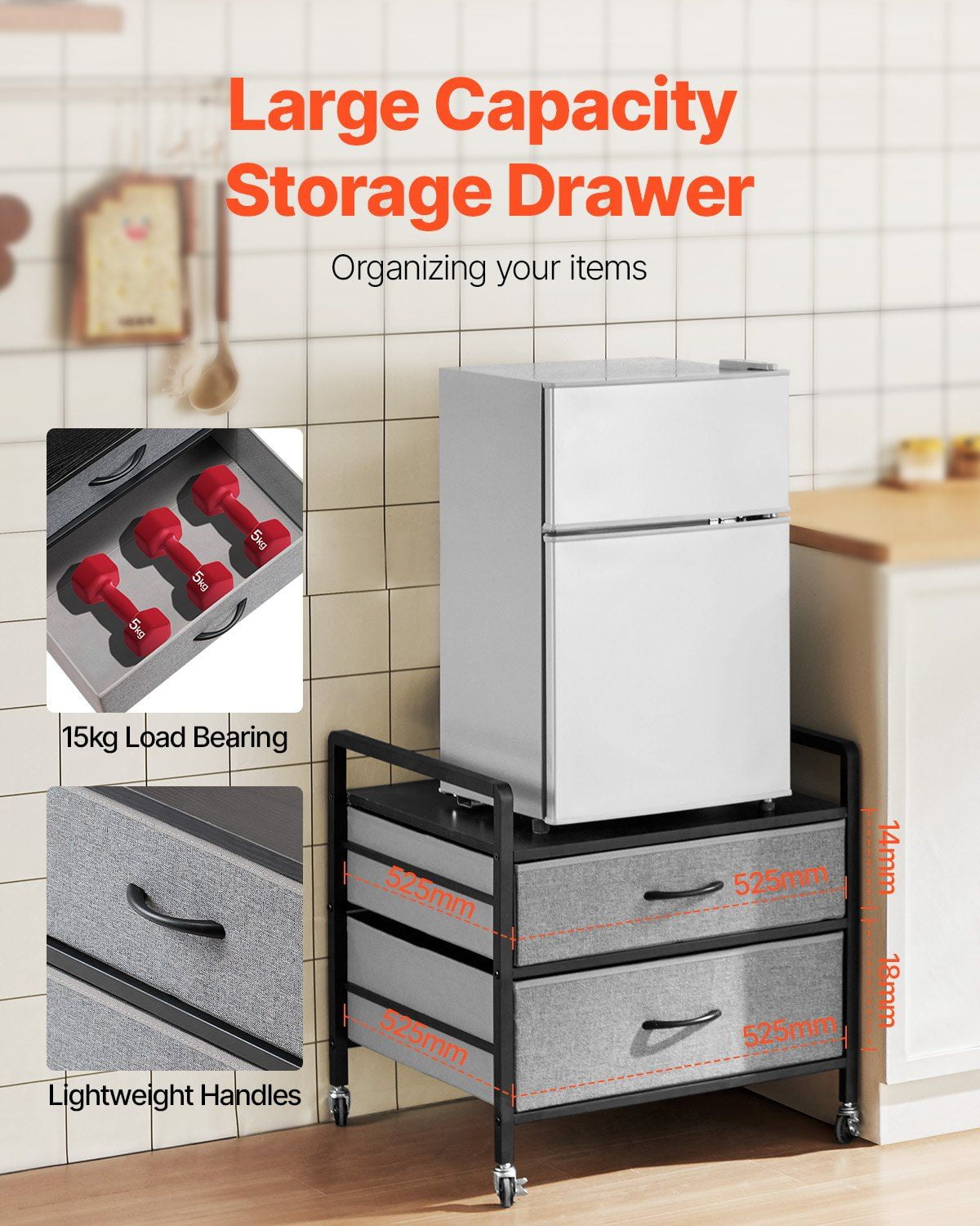 Mini Fridge Stand with Storage 176 lbs Gray Mini Fridge Table 2 Drawers