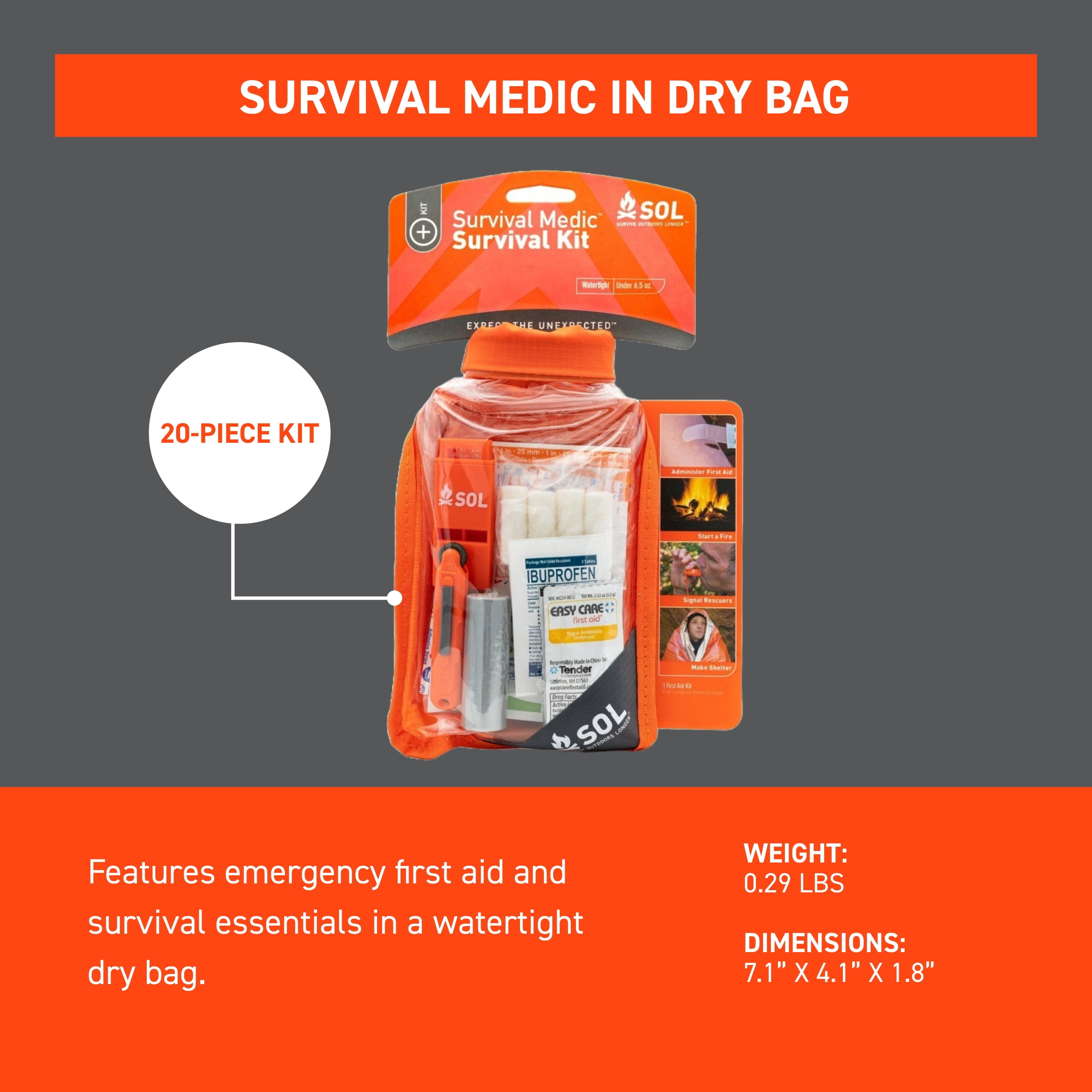 SOL Survive Outdoors Longer Survival Medic Kit in Dry Bag