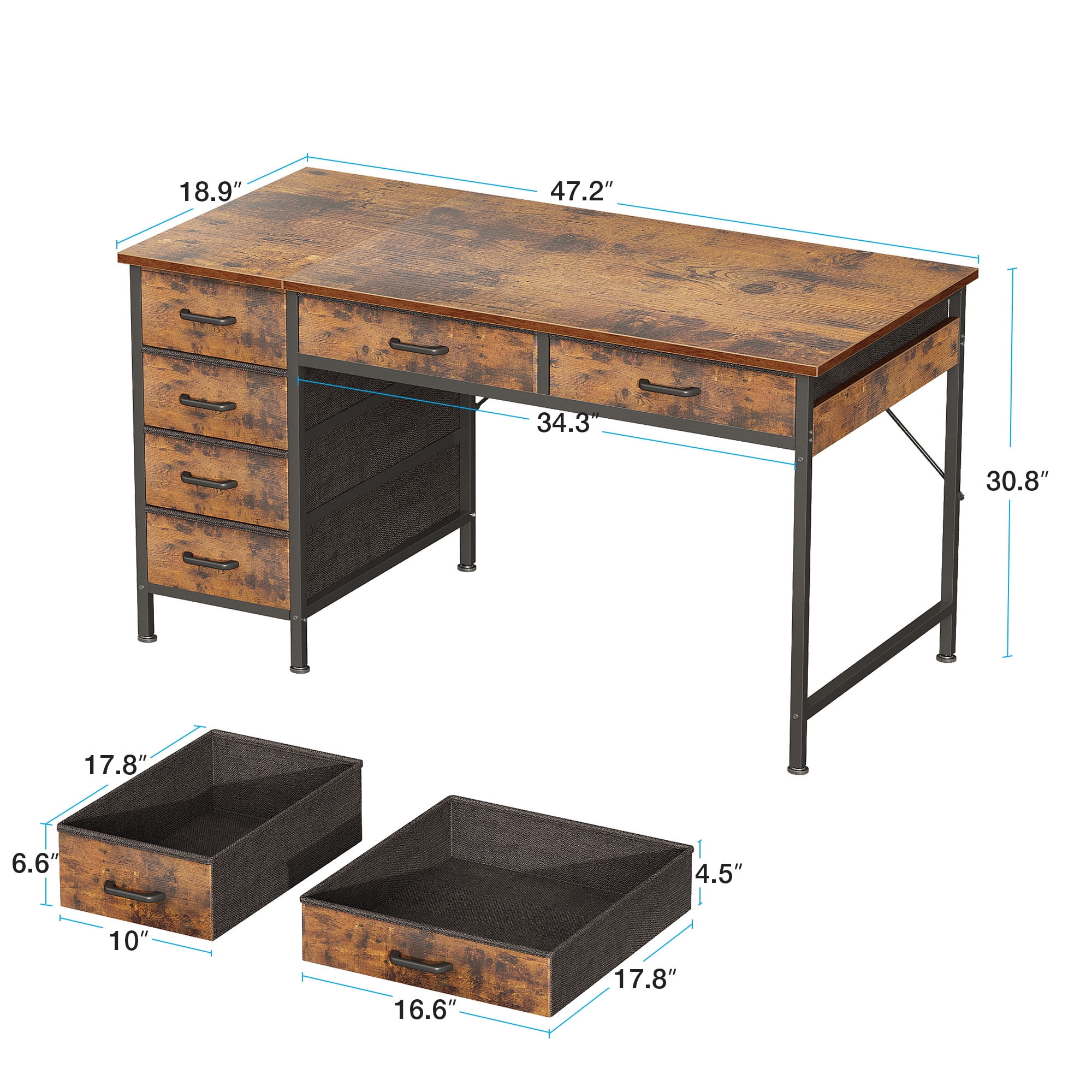 Casacomoda 48" Home Office Desk with 6 Drawers, Modern Computer Desk with Small Space, Corner Computer Desk, Vintage