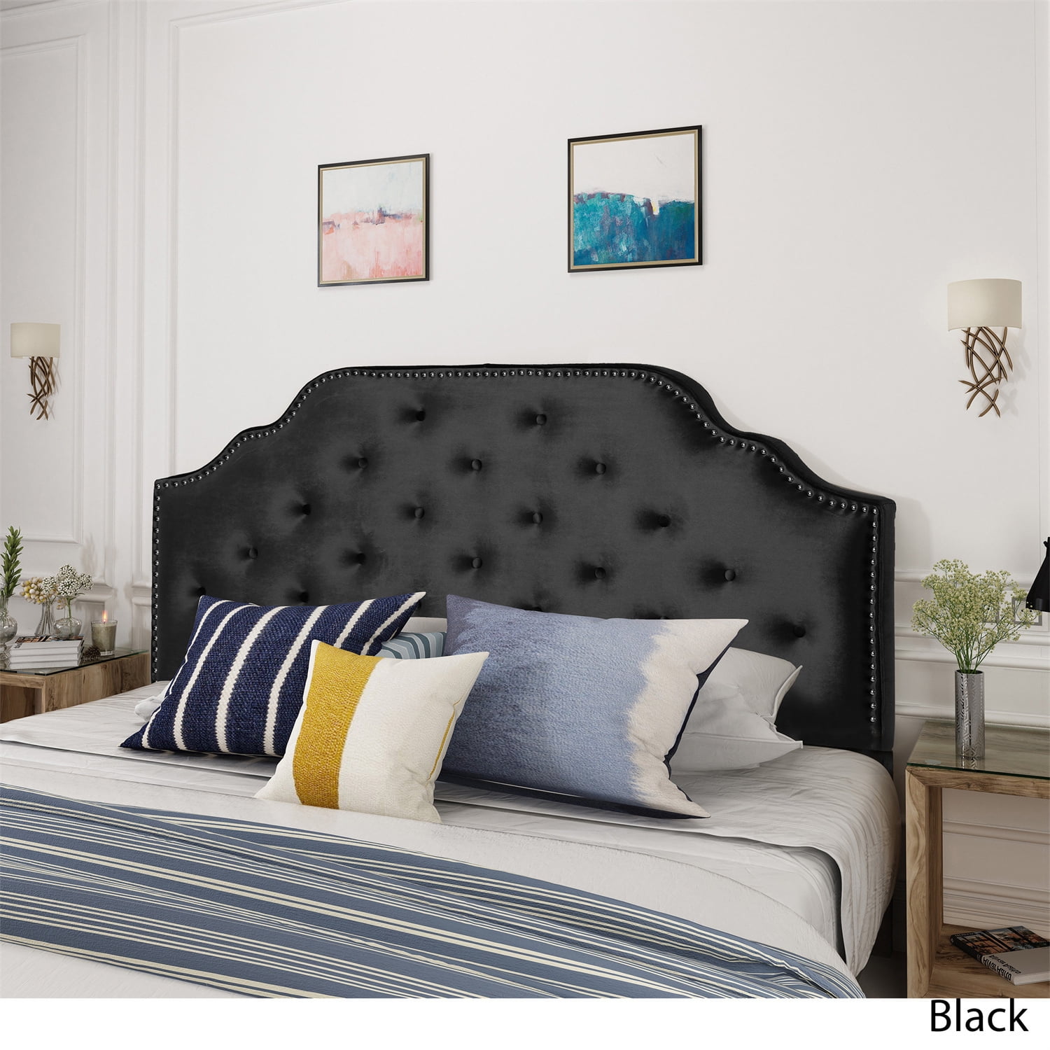 Kepooman Upholstered Headboard, Button Tufted Upholstery, Queen & Full Size, Black Kepooman Upholstered Headboard, Button Tufted Upholstery, Queen & Full Size, Black