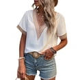 thumbnail image 1 of Txlixc Tops sueltos para mujer, manga corta, cuello en V, informal, fiesta, club, primavera, verano, patchwork Txlixc  Casual, 1 of 7