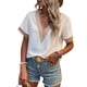 thumbnail image 1 of SAYOO Tops sueltos para mujer, manga corta, cuello en V, informal, fiesta, club, primavera, verano, patchwork SAYOO  Casual, 1 of 7