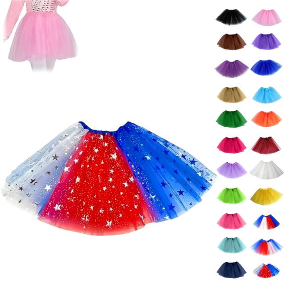 YOUYEDIAN 4th Of July Skirts for Kids Independence Day White Tulle Kids Tutu Skirt Freedom Star Red Blue and White Ballet Skirts for Toddler Girls 2025 Summer Puffy Mini Skirt,White One Size