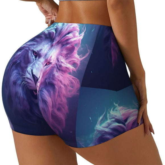 Fotbe Cool Lion Head Shorts Sin Costuras – Shorts Deportivos de Cintura Alta para Mujer, Elásticos para Gimnasio, Yoga, Running o Ciclismo-Medium