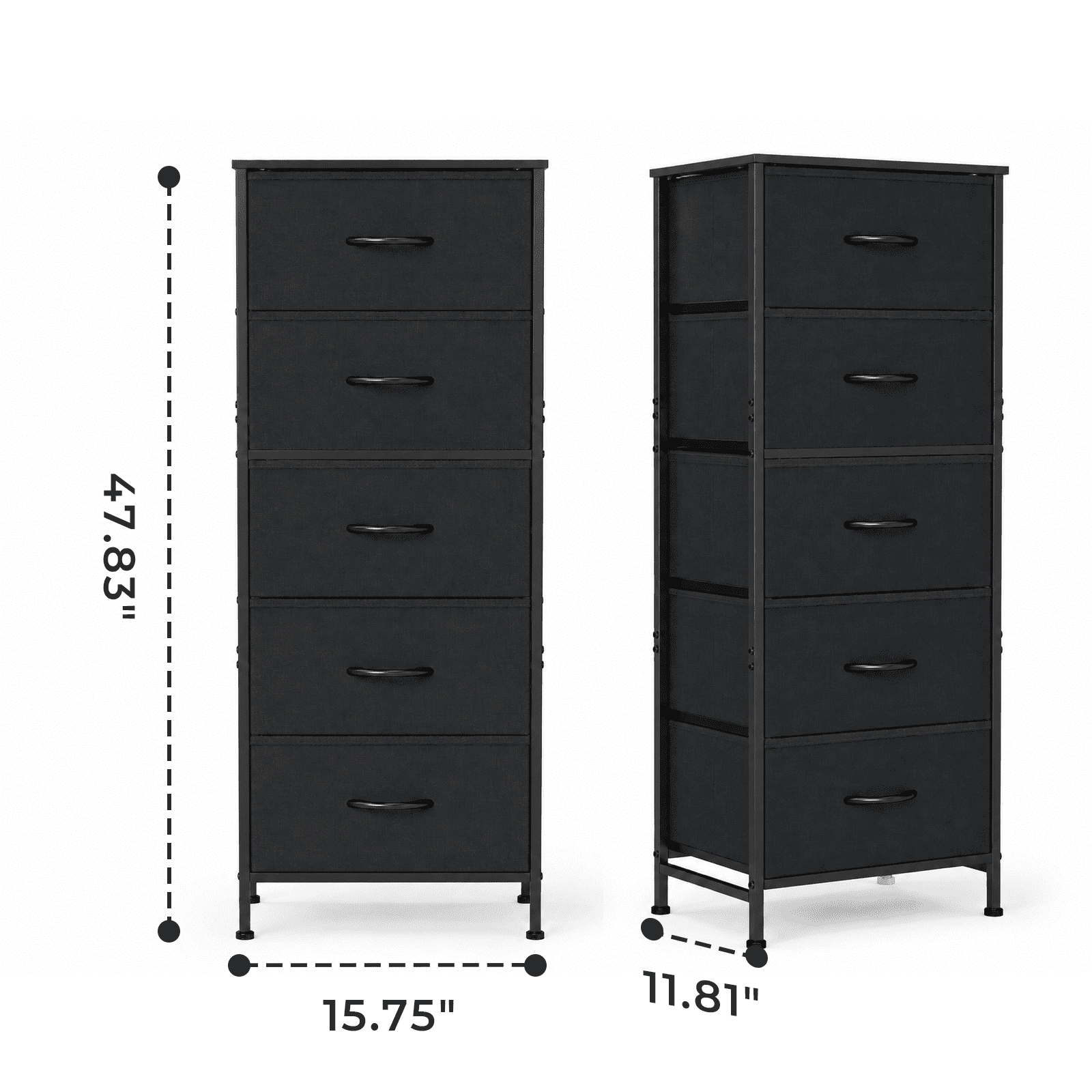 Alvantor Tall Dresser for Bedroom with 5 Drawers, Vertical End Table and Nightstand for Bedroom, Storage Organizer Chest of Drawers with Removable Fabric Bins