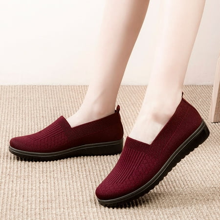 

Women s Fashion Casual Solid Color Flat-bottom Flying Knit Women s Casual Shoes