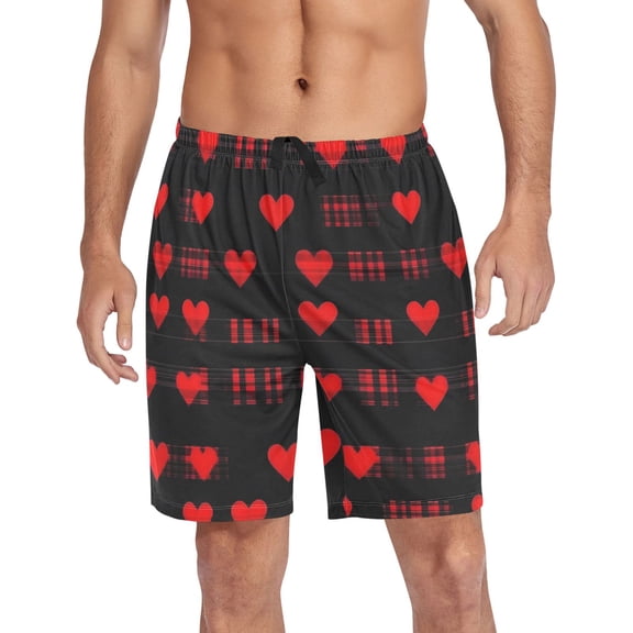 joogoo Mens Swim Trunks Hearts Valentine's Day Beach Shorts Drawstring Elastic Waist Swimwear Bathing Suits L