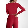thumbnail image 3 of HNMKIU Ladies Pajamas Two Piece Outfits For Women Long Sleeve Crop Top Wide Leg Pants Matching Sets Tracksuits, 3 of 3
