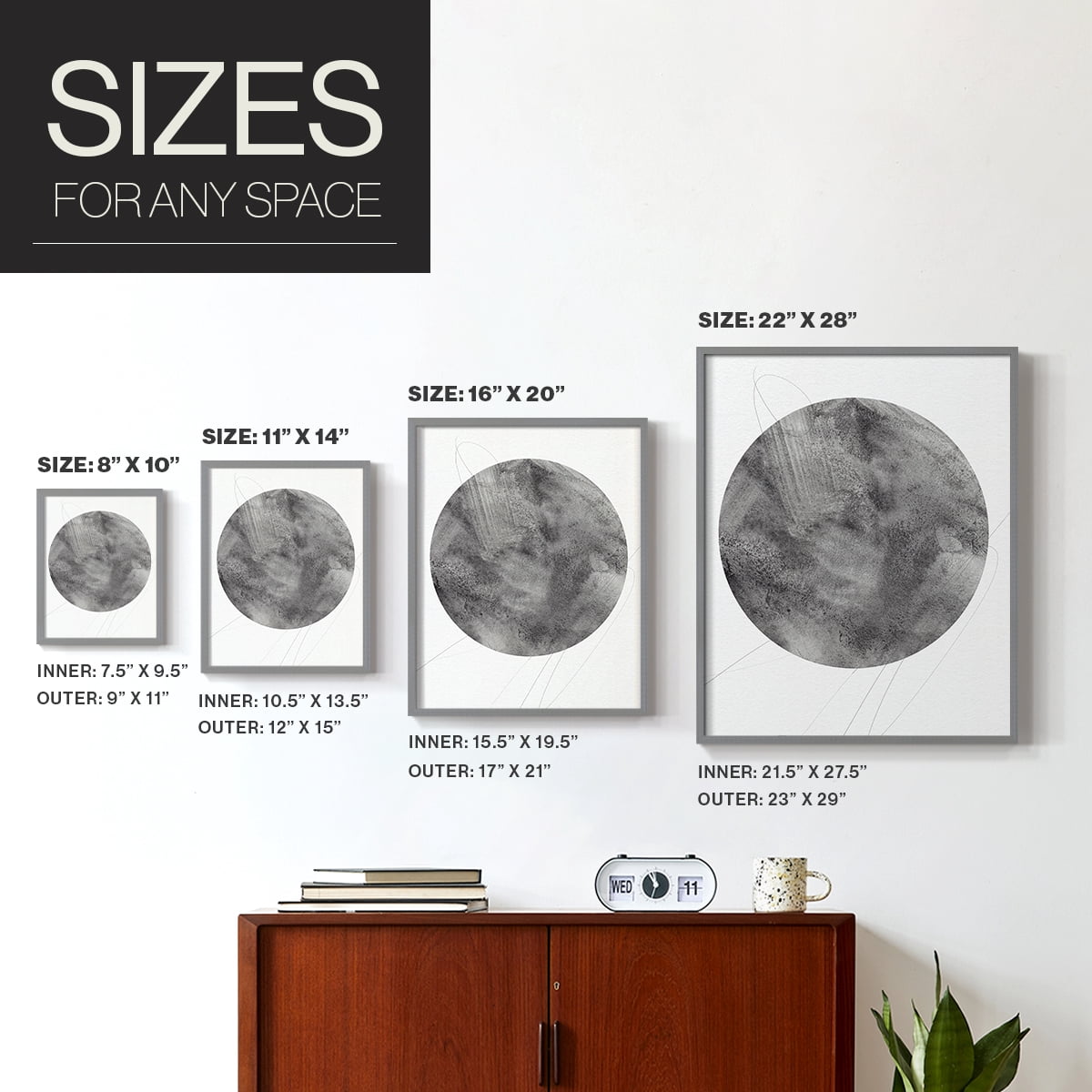 Graphite Moon II Framed Print in Gray Solid Wood Framed Print No Nail Hanging